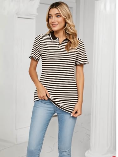 Image of Mack Jonney Women's Striped Cotton Rich Polo T Shirt | Collar Tshirts | Half Sleeves | Stripe-Regular Fit-MACK640589