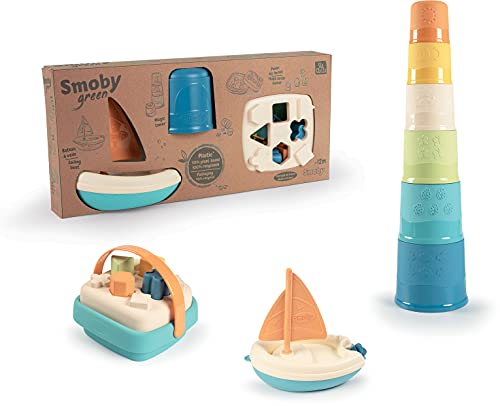 Smoby - Smoby Green - Coffret Eveil et Bain - Magic Tower - Panier des Formes - Bateau à Voile - Fabriqué En France - Dès 12 Mois - 181205