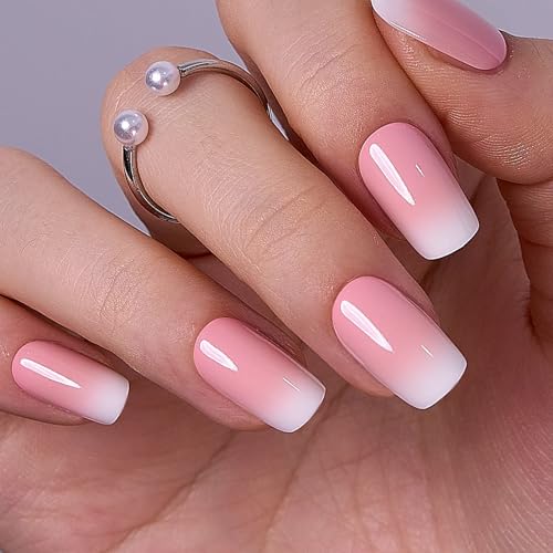 CurvLife Medium Square Ombre Press On Nails, Ceramic Fade Pink, Soft Gel