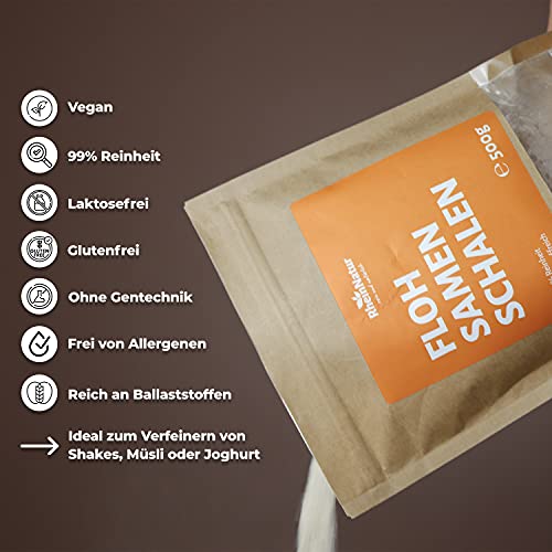 RheinNatur Flohsamenschalen 500 g - Fein gemahlenes Pulver - Reich an Ballaststoffen, ideal zum Backen