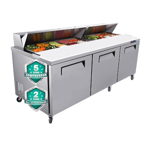 okeyolive Commercial 72″ Sandwich & Salad Prep Table Refrigerator –
