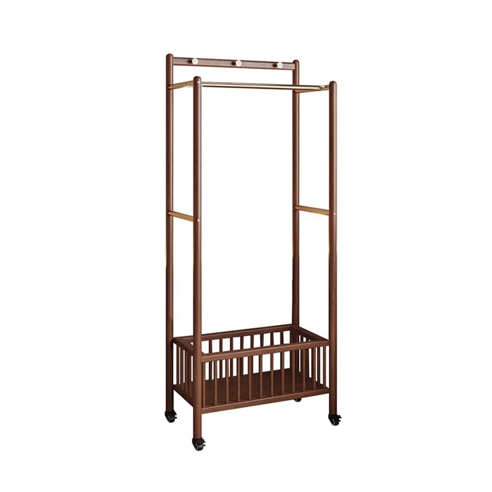 DFHS46JK Hat Rack Floor Clothes Hanger Multifunctional Coat Rack Bedroom Household Solid Wood Storage Removable with Dirty Basket for Office