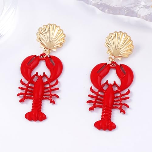 Creative Exaggerated Lobster Drop Earrings Red Rhinestone Crayfish Dangle Earrings for Women Bohemia Ocean Animal Acrylic Earring Summer Beach Holiday Party Jewelry Gifts -Style 3 by KZL - Image 4