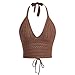 Naileksi Women Lace Up Backless Crochet Crop Halter Top Y2k Slim Fit Sleeveless V Neck Self Tie Back Knit Crop Cami Top Brown