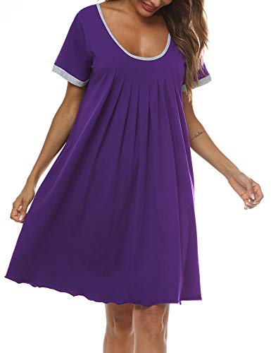 Alletya Womens Nightwear Dress Pajamas Night Gown for Women Sexy Nighty Lounge Dresses for Women Nighties for Women Sexy Sleepwear for Women Maternity Nightgown(Purple,XXL)