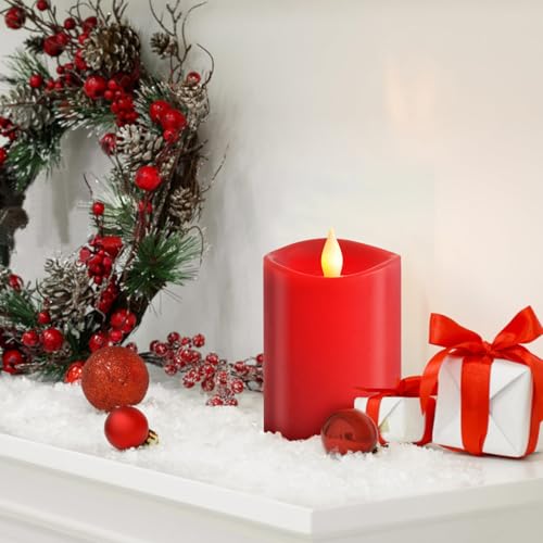Image of 3″x4″ Red Flickering Flameless Candles, 2AA Battery Life 600 Hours Battery Candles Flickering with Timer,4 inch Flameless Candles with Remote for Indoor /Outdoor,Set of 1