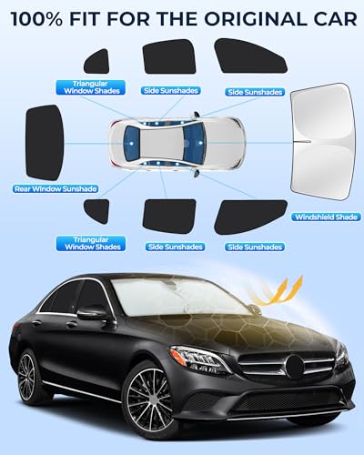 Image of for Mercedes-Benz C-Class 2014-2021 Car Window Shades, 8pcs Privacy Sun Shade Set for Front Windshield Side and Rear Windows, Full Window Covers Keeps Vehicle Cool for Camping Napping