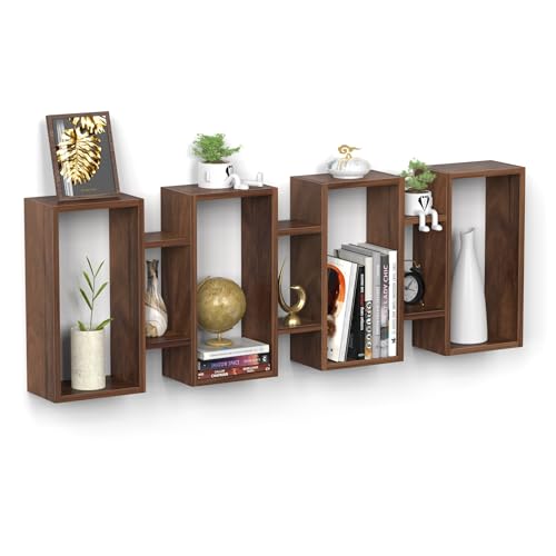 Image of BLUEWUD Steda Multipurpose Wall Mount /Free Standing Bookshelf, Open Decor wall Display Shelves, Storage Cabinet Racks Organizer for Living Room Bedroom Office Home (Brown Maple)