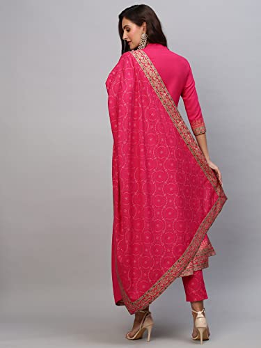 Image of ANNI DESIGNER Women Cotton Blend Solid Kurta With Pant & Dupatta