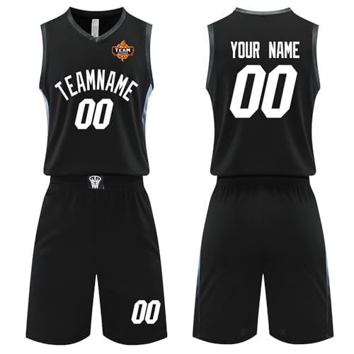 Customized Basketball Jerseys for Man Women Uniform Suit Kids Adults Personalized Jersey Uniform Sets (Black)