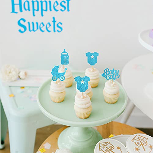 Keaziu 36 Pack Baby Shower Cupcake Toppers Boy Baby Cupcake Toppers Baby Shower Cake Cupcake Toppers Picks For Birthday Boy Party Decorations #TOP4