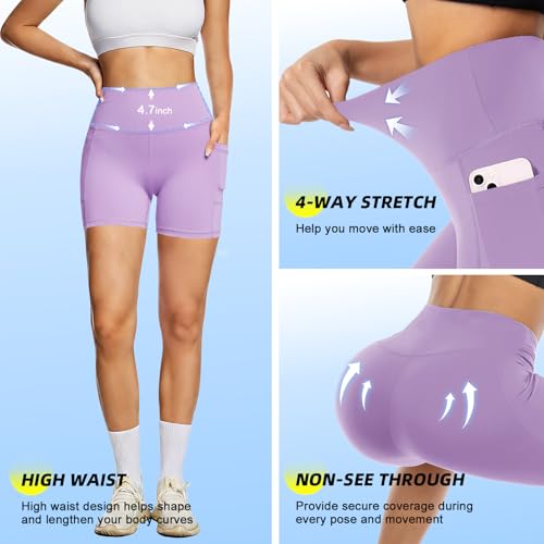 Image of FULLSOFT High Waisted Biker Shorts for Women-5 inch Tummy Control Fitness Athletic Workout Running Yoga Gym Shorts