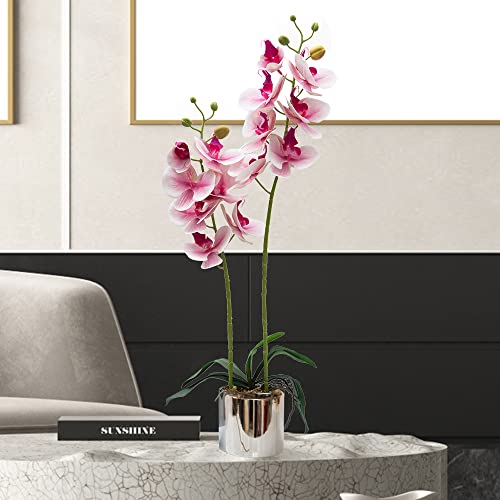 Artificial Orchid Flowers Pink Faux Orchids With Ceramic Vase Vivid Fake Phalaenopsis Flower Arrangement Gorgeous Artificial Plants For Office Desk Wedding Party Exhibition Center & Home Table Decor #TOP4