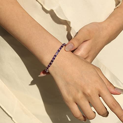 Fancime Sterling Silver Tennis Bracelet 10Cttw Round Created Amethyst Tennis Bracelet February Birthstone Wedding Bridal Prom Jewelry Gift For Women Girls, Length 7.9 Inch Width 4Mm #TOP6