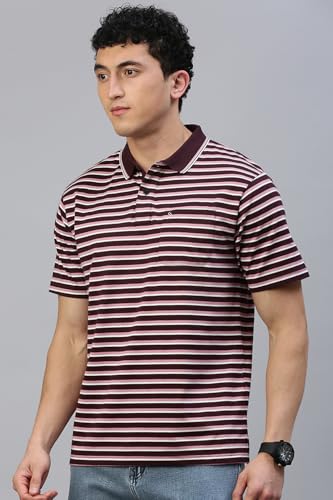 Image of Classic Polo Men's Half Sleeve Polo Neck Authentic Fit Striped Cotton T-Shirt