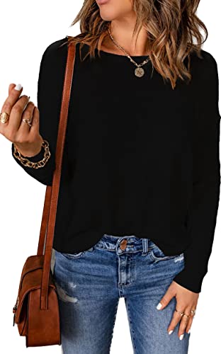 Image of Womens's Drop Shoulder Casual Loose Crewneck Lightweight Long Sleeve Pullover Sweaters