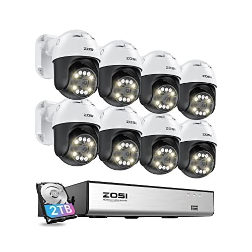ZOSI 5MP PoE Überwachungskamera Set, Außen Videoüberwachung System mit 8CH 2TB HDD NVR, 4X 5MP Outdoor PoE Bullet Kameras, Personenerkennung, Spotlight, C182 5MP 4 Kameras mit 2TB Weiß