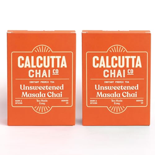 Image of Calcutta Chai Co Unsweetened Masala Chai|Instant Tea Premix|30 Sachets|420 Gram-Pack Of 2|Zero Added Sugar|Made With Assam Tea|Added Natural Spices