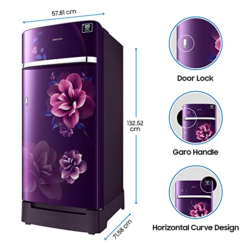 Image of Samsung 198 L 4 Star Inverter Direct-Cool Single Door Refrigerator Appliance (RR21T2H2XCR /HL, Camellia Purple /Red, Base Stand with Drawer)