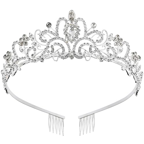 Princess Crown for Women, Crystal Queen Tiaras for Girls Bridal Hair Accessories Gifts for Birthday Wedding Prom, Bridal Party, Pageant, Halloween Christmas Costume - Silver