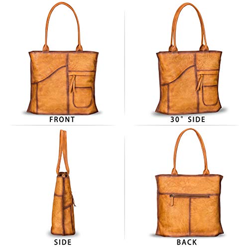 Image of IVTG Genuinel Leather Shoulder Bags Women Vintage Handmade Tote Purse Top Handle Large Capacity Satchels