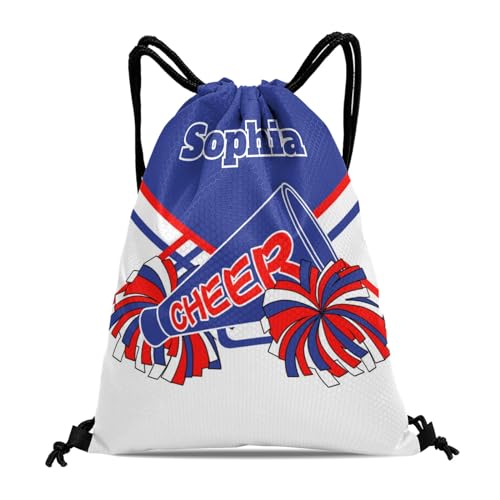 Cheerleader Blue Red Personalized Drawstring Bag Backpack Sackpack String Bag Cinch Water Resistant Oxford for Gym Yoga Sport