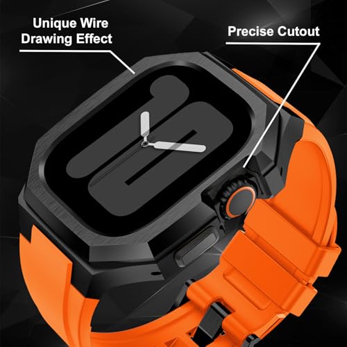 Image of Luxury Metal Case with Band Compatible for Apple Watch 44mm 45mm 46mm 49mm,Men Rugged Protective Bumper Cover with Soft Silicone Strap for iWatch Series 11 /10 /9 /8 /7 /6 /SE3 /SE2 /SE /5 /4 and Ultra 3 /2 /1 49mm