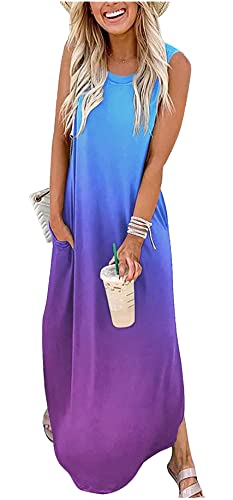 Image of CHUNTIANRAN Women's 2023 Casual Loose Sundress Maxi Dress Sleeveless Summer Beach Long Dresses Tshirt Dress with Pockets