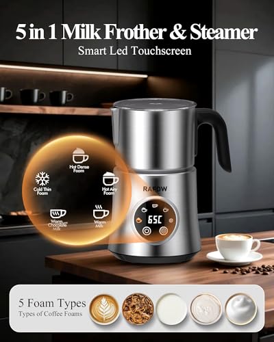 Milk Frother Electric 5 in 1 - Automatic Milk Frothers 500ml Large Capacity Split Milk Steamer Silent Operation Milk Heater and Warmer Hot & Cold Milk Foamer Dishwasher Safe for Latte Coffee Chocolate
