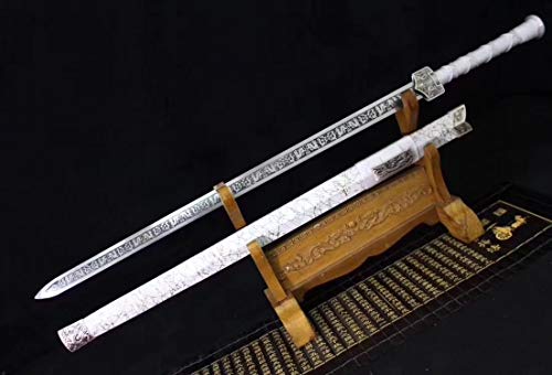 Chinese Sword,Han Jian(Medium Carbon Steel Etch Blade,Alloy,White Scabbard) Length 41" #TOP3