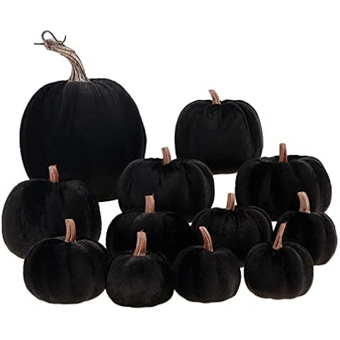 Kepfire Künstlich Samt Gefälscht Kürbiss Schwarz 12Pcs Halloween Thanksgiving Kernstück Dekoration for Heim Küche Draussen Cover