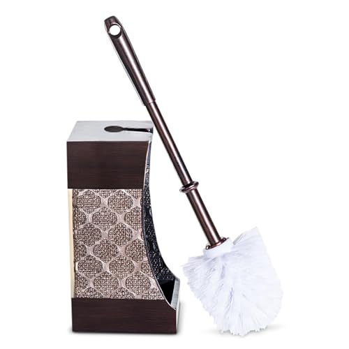 dahlia brown toilet brush with holder set - bathroom toilet bowl brush and holder - decorative toilet cleaner brush - good grip toilet bowl scrubber