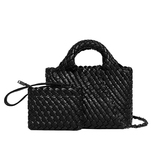 Image of Woven Tote Bag for Women with Coin Purse, Foldable Chain Small Crossbody Handbags, Fashion Shoulder Bag, Hobo Satchel
