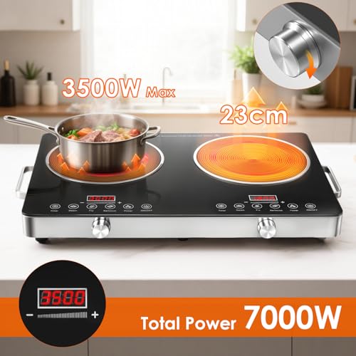 Doppelkochplatte 7800W Tragbar Infrarot - 2 Glaskeramik Kochfelder mit Touch & Knopf-Bedienung, Schnellkochfunktion, Leistungsvoreinstellungen - Kompaktes Kochfeld für Küche, Camping & Balkon – Bild 6