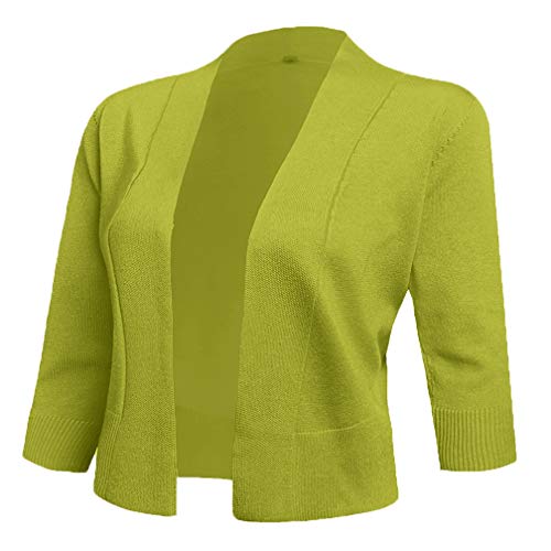 AAMILIFE Womens 3-4 Sleeve Cropped Cardigans Sweaters Jackets Open Front Short Shrugs for Dresses (X-Large, 14-Lime)