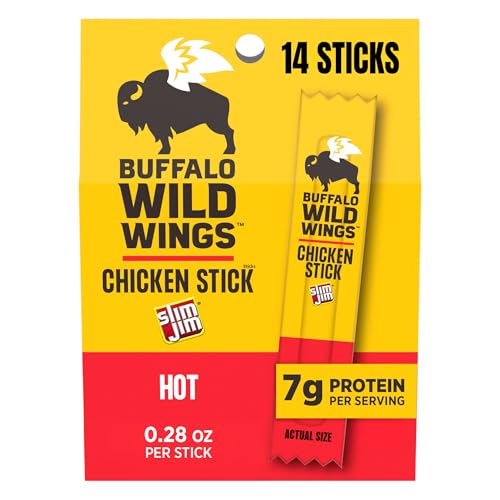 Slim Jim Chicken Sticks, Buffalo Wild Wings Hot, 7g Protein per Serving, Snack Size, Father's Day...