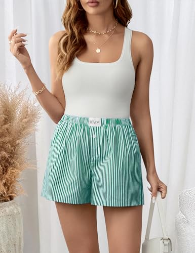 Image of LOMON Boxer Shorts for Women Summer Gingham Pajamas 2026 Lounge Sleep Pj Plaid Shorts Y2K Beach Bottoms with Pockets
