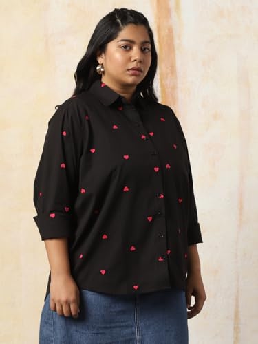 Image of HIGH Star Oversized Embroidered Cotton Shirt for Women | Stylish Tops for Women | Comfortable and Trendy Casual Shirt
