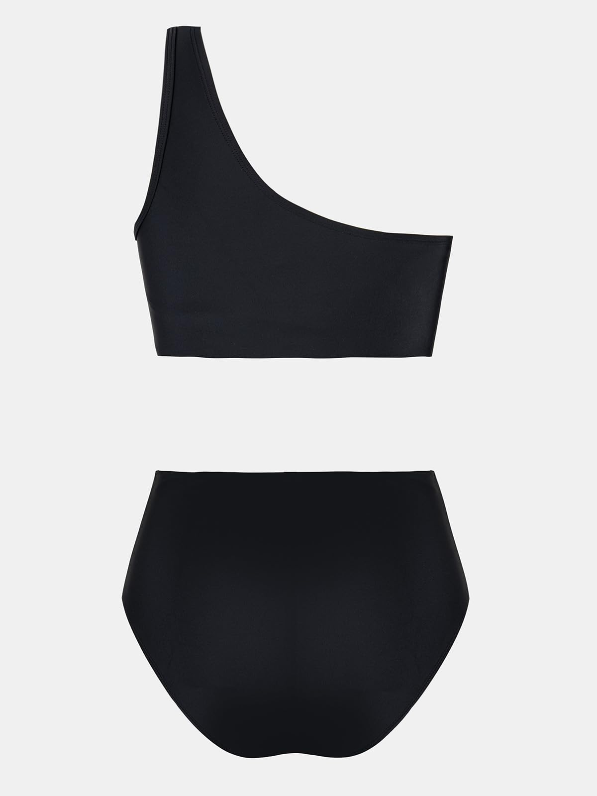 CUPSHE Bikini da donna Monospalla Costume da bagno a due pezzi a vita alta con collo asimmetrico increspato in rete, nero, XL