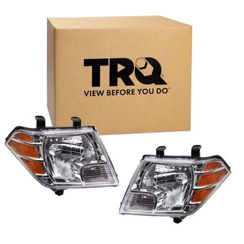 Image of TRQ 2 Piece Headlight Assembly Set Chrome Bezel Driver & Passenger Side Compatible with Nissan Frontier 2009-2021 NI2502188 NI2503188 26010ZL40B 26060ZL40B