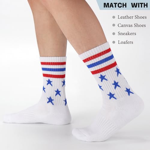 Image of Ultrafun 5 Pairs Striped Crew Socks Cotton Cushioned Athletic Sports Running Socks for Men Women Teens