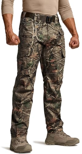 CQR Men's Tactical Pants, Water Resistant Ripstop Cargo Pants, Lightweight EDC Work Hiking Pants, Outdoor Apparel, Duratex Mag Pocket Print Hunting Camo, 34W x 32L