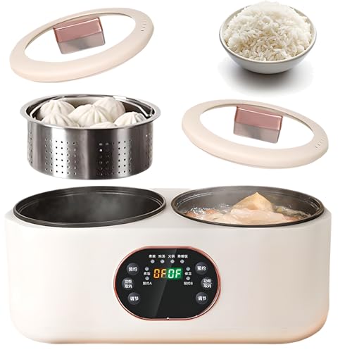 FHRKA Double Spelling Low Sugar Rice Cooker, 1.8L+1.8l Double Slow Cooker, with 1 Steel Cage, 6 Functions, 1200W High Power
