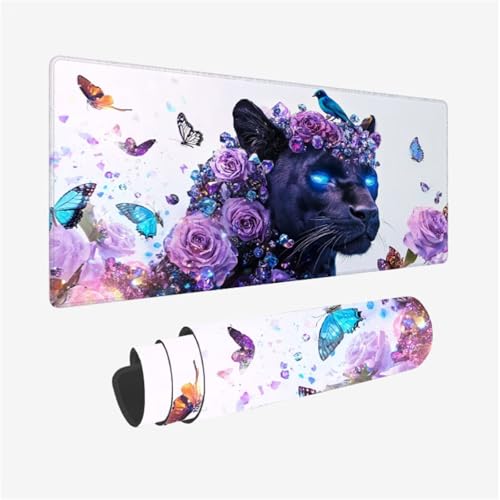 Alfombrilla Ratón XXL Gaming 900 x 500 x 3mm Grande Alfombrilla Ratón Leopardo Mousepad Flor Diseño con Base de Goma Antideslizante y Bordes Cosidos para Decoracion Escritorio, Regalo Hombre,Model630