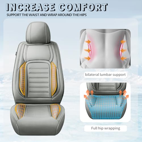 Image of Fit Equinox Premium Leather Car Seat Covers Compatible with Chevy Equinox 2011-2026, Breathable, Wear Resistant, Airbag Compatible, All-Weather Protection & Full Coverage, Full Set Gray
