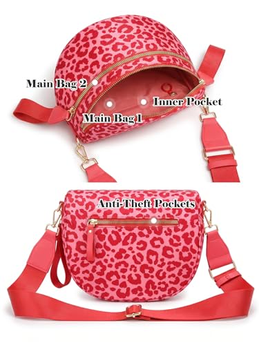 Image of Pure Colour Crossbody Bag Bum Bag for Women,Spacious Purse Fanny Packs Belt Bag,Oversized Bum Bag (Red Leopard Bum Bag)