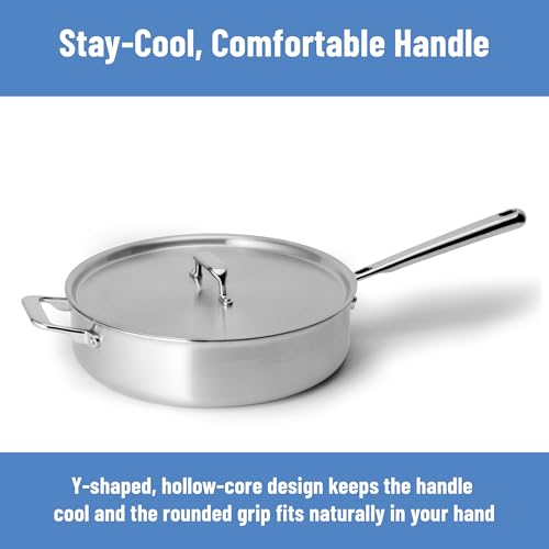 Image of Misen 5-Ply Stainless Steel Saute Pan with Lid - Versatile, Durable, Dishwasher and Oven Safe - Even Heating, Ergonoic Stay-Cool Handle - For Searing, Braising, and More - 3 QT