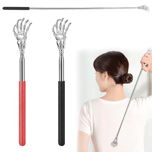 Gratte Dos Télescopique, 2pcs Grattoir Dos Main pour Gratter le Dos Tête en Acier Inoxydable Poignée Couverte de Pvc Back Scratcher Massage des Démangeaisons de Dos...
