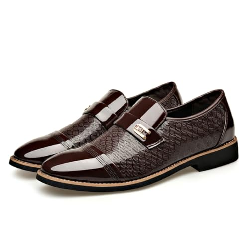 Image of Men's Classic Business Dress Shoes, Oxford Work Formal Shoes, Patent Leather Slip-On Loafers Wedding Dress Shoes