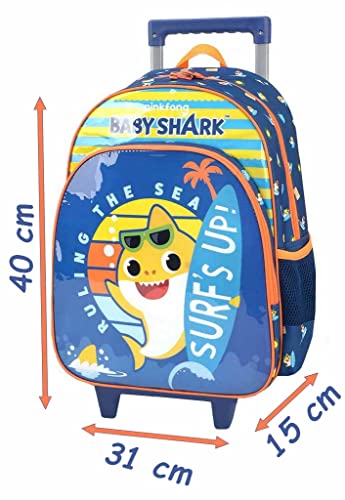 Mochila Escolar Infantil De Rodinhas Menino Baby Shark Carrinho 3D Lancheira Térmica Impermeável Lux